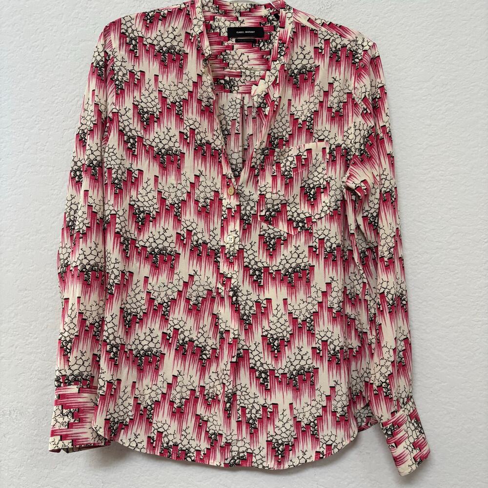 Isabel Marant Amba Printed Silk Blend Popover Shirt Blouse Pink FR 38 / US 6 - Picture 2 of 5
